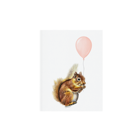 Squirrel With Coral Balloon, Woodland nursery art, Giclee print on fine art paper