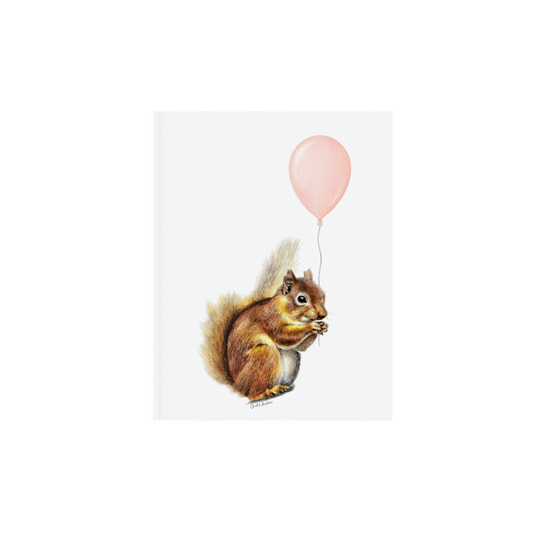 Squirrel With Coral Balloon, Woodland nursery art, Art print on cardstock