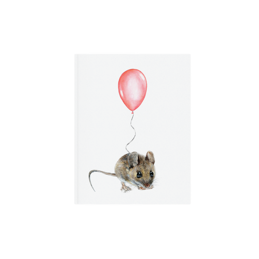 Mouse with Pink Balloon, Woodland nursery art, Art print on cardstock