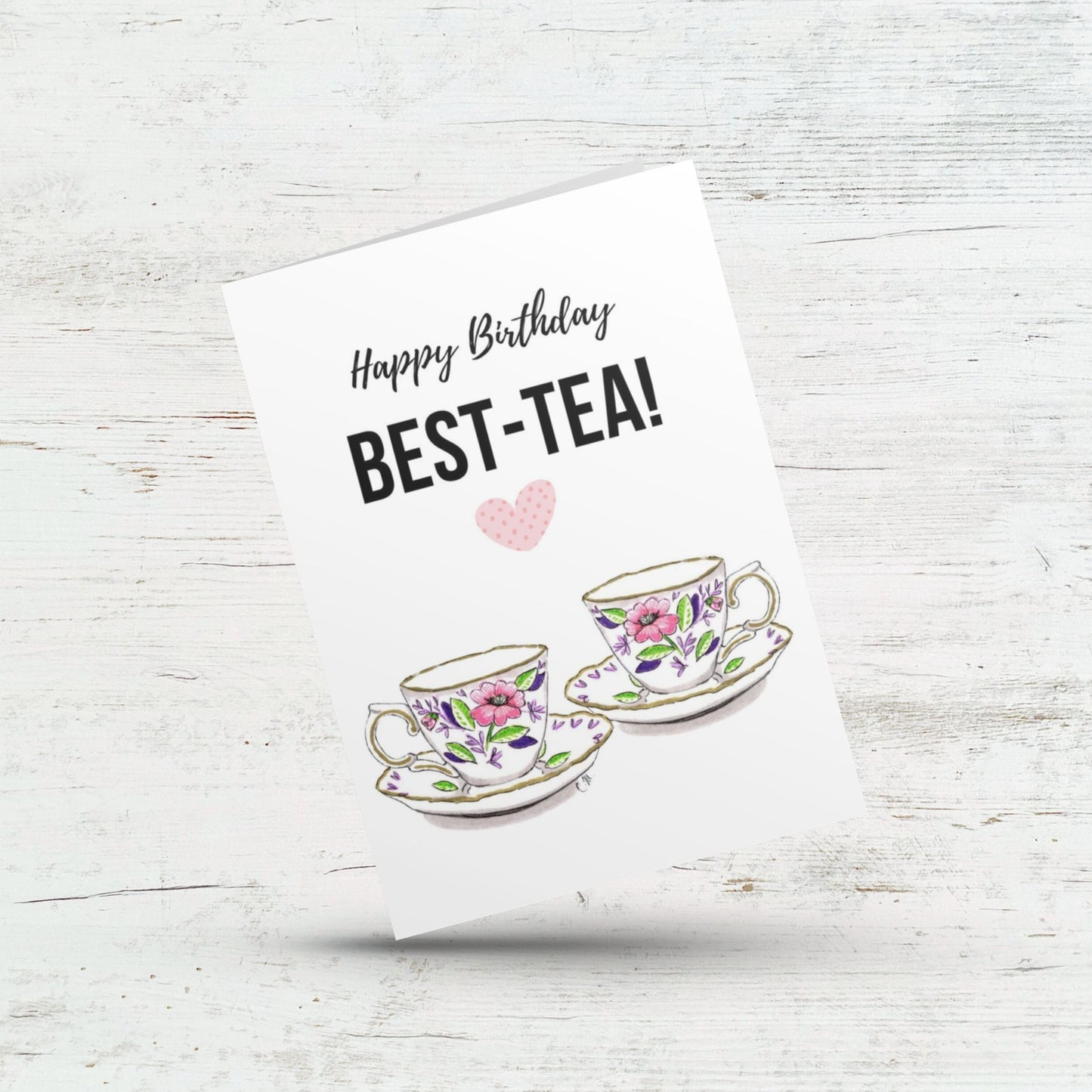 Funny bestie foodie Birthday card, Happy Bday Best tea, Cute floral tea cup gift for her, Friendship card, Humour joke card for bff, Wife