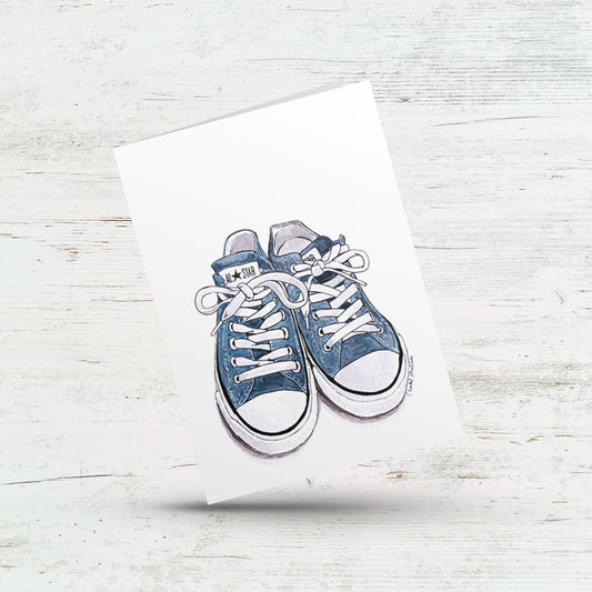 Blue sneaker trainers card, Shoe collector greeting card, Fashion illustration, Just because card for friend, Card for him, Card for her,