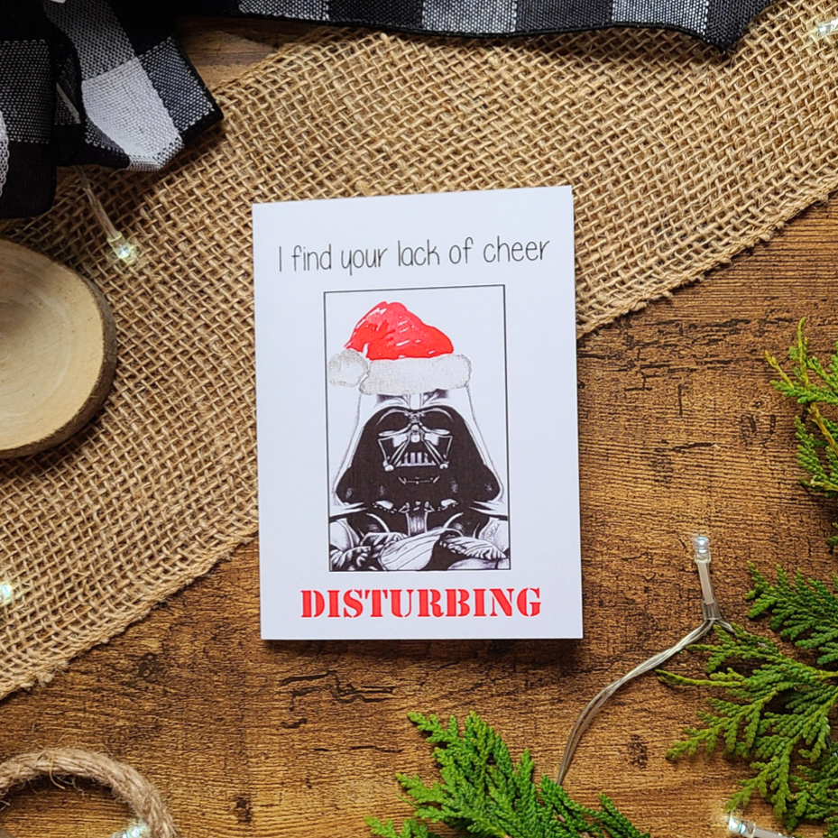 Festive holiday card pack, Bundle of 3 Christmas cards, The dark side, Darth lack of cheer, Warm and fuzzy wishes, All is calm forest card