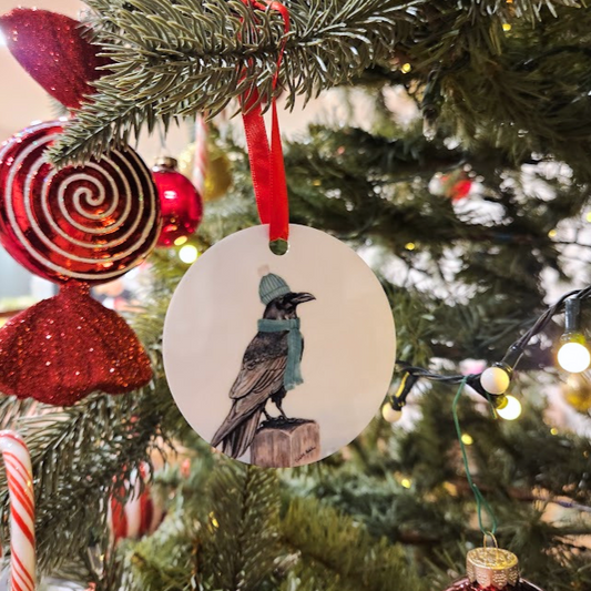 Metal Raven Christmas tree ornament, Christmas tree decor, Holiday home decor, Cute raven, Gothic ornament, Woodland Crow tree ornament