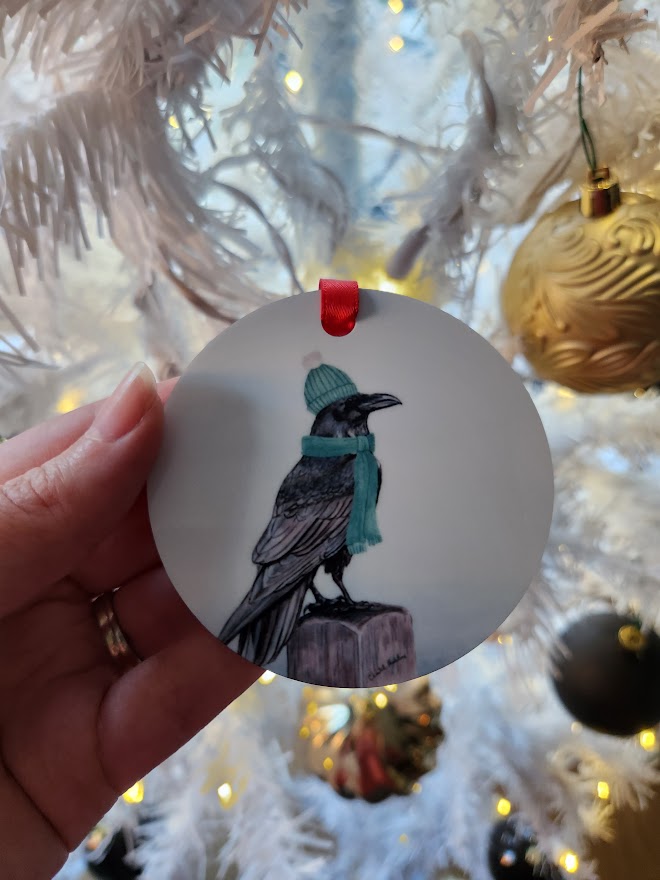 Metal Raven Christmas tree ornament, Christmas tree decor, Holiday home decor, Cute raven, Gothic ornament, Woodland Crow tree ornament