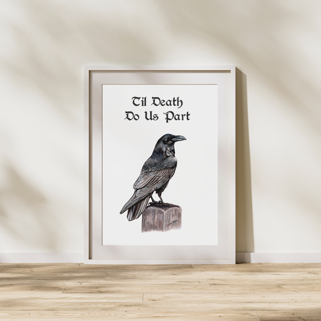 Til death do us part, Raven art print, Anniversary gift, Wedding gift, Gift for husband and wife, Gothic art, Bedroom decor, Living room art
