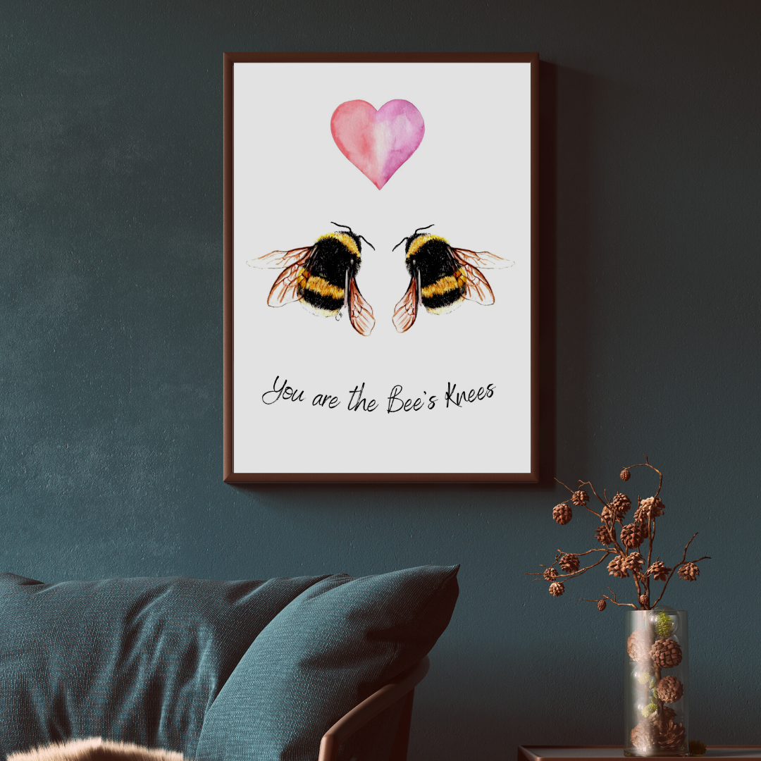 You are the bees knees, Home decor, Anniversary gift, Nursery art, Bedroom decor, Cute bee art, Living room decor, Gallery wall art, Bees