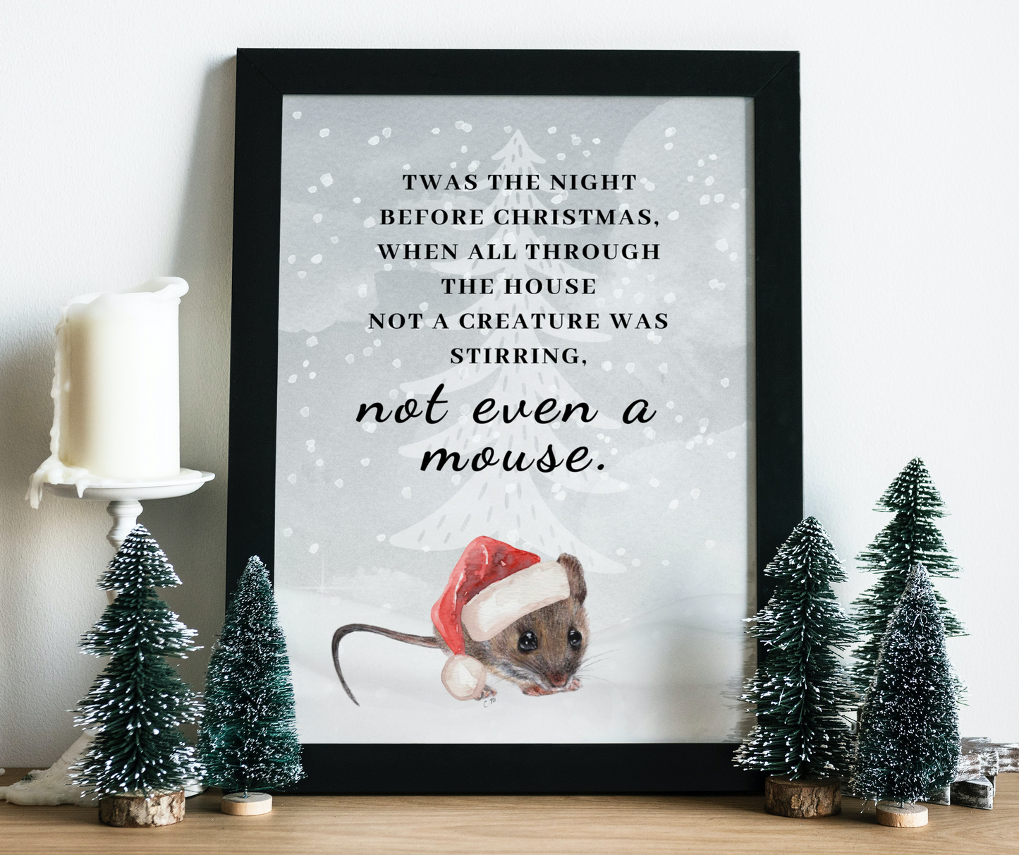 Mouse Christmas decor, Twas the night before Christmas, Not a creature stirring, Santa mouse art, Cute mouse holiday decor, Festive mouse