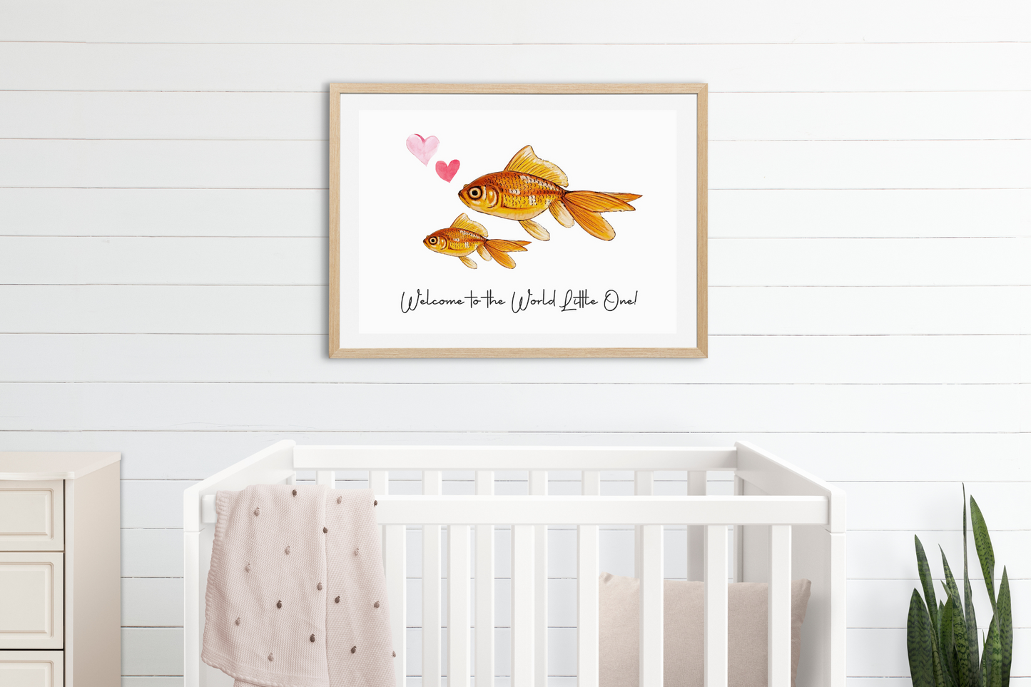 Welcome to the world little one, Nursery decor, Baby room art, Gift for new parents, Baby shower gift, Cute animal art print, Goldfish