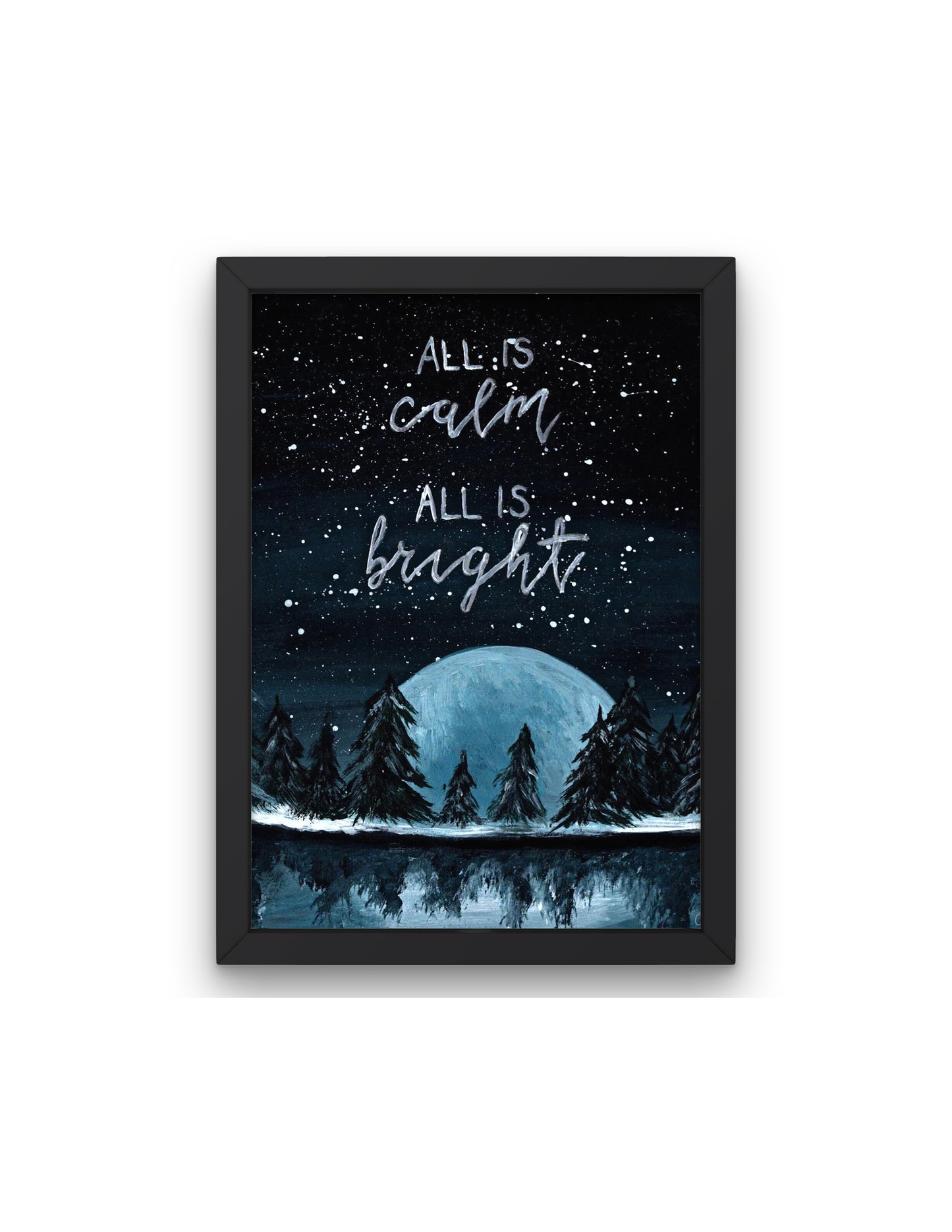 All is calm, All is bright, Silent night Christmas decor, Snowy woodland Christmas print, Christmas tree forest decor, Outdoorsy holiday art