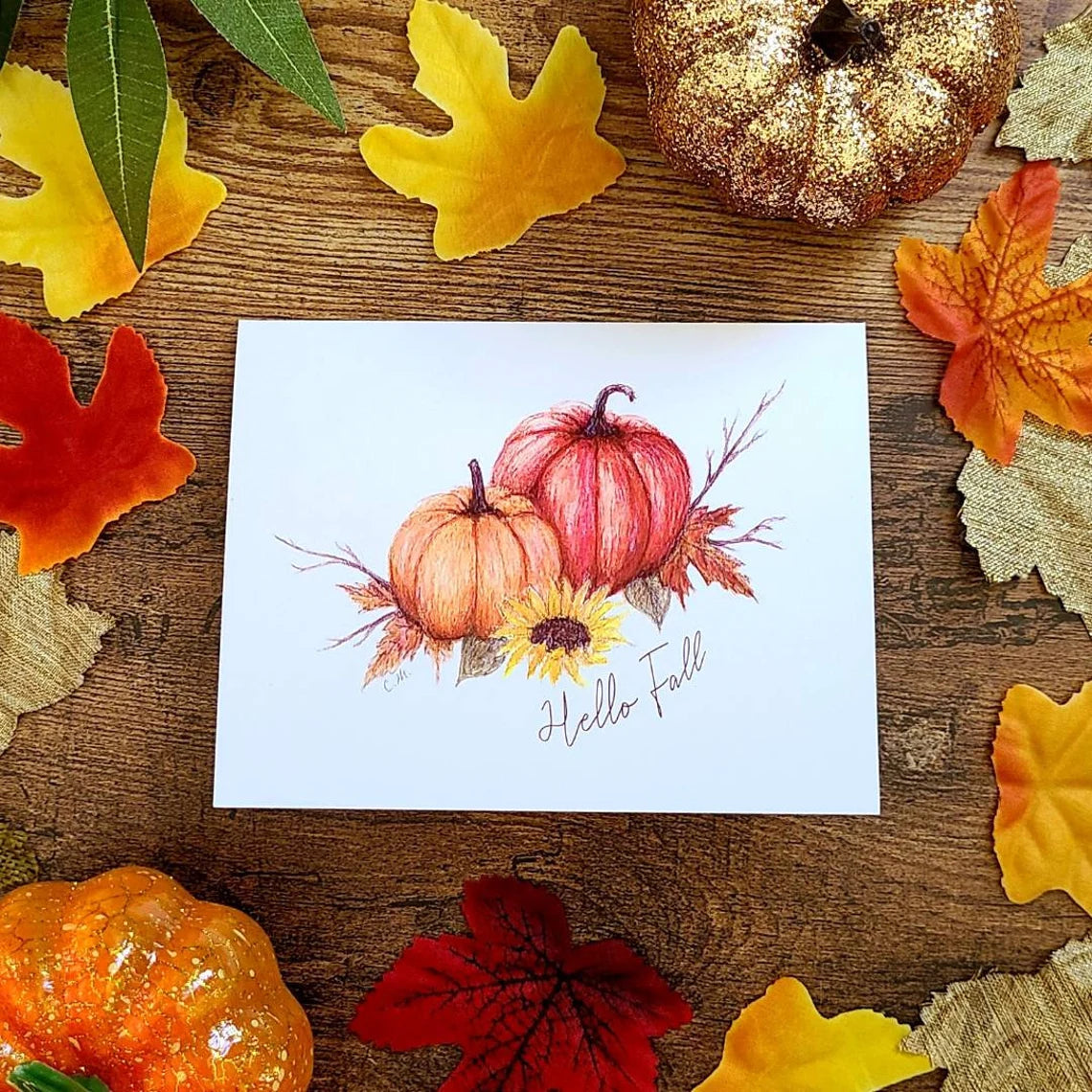Hello fall card, Fall Pumpkin card, Thanksgiving card, Vintage pumpkin Halloween, Fall vibes, Cute pumpkin card, Happy fall pumpkins,