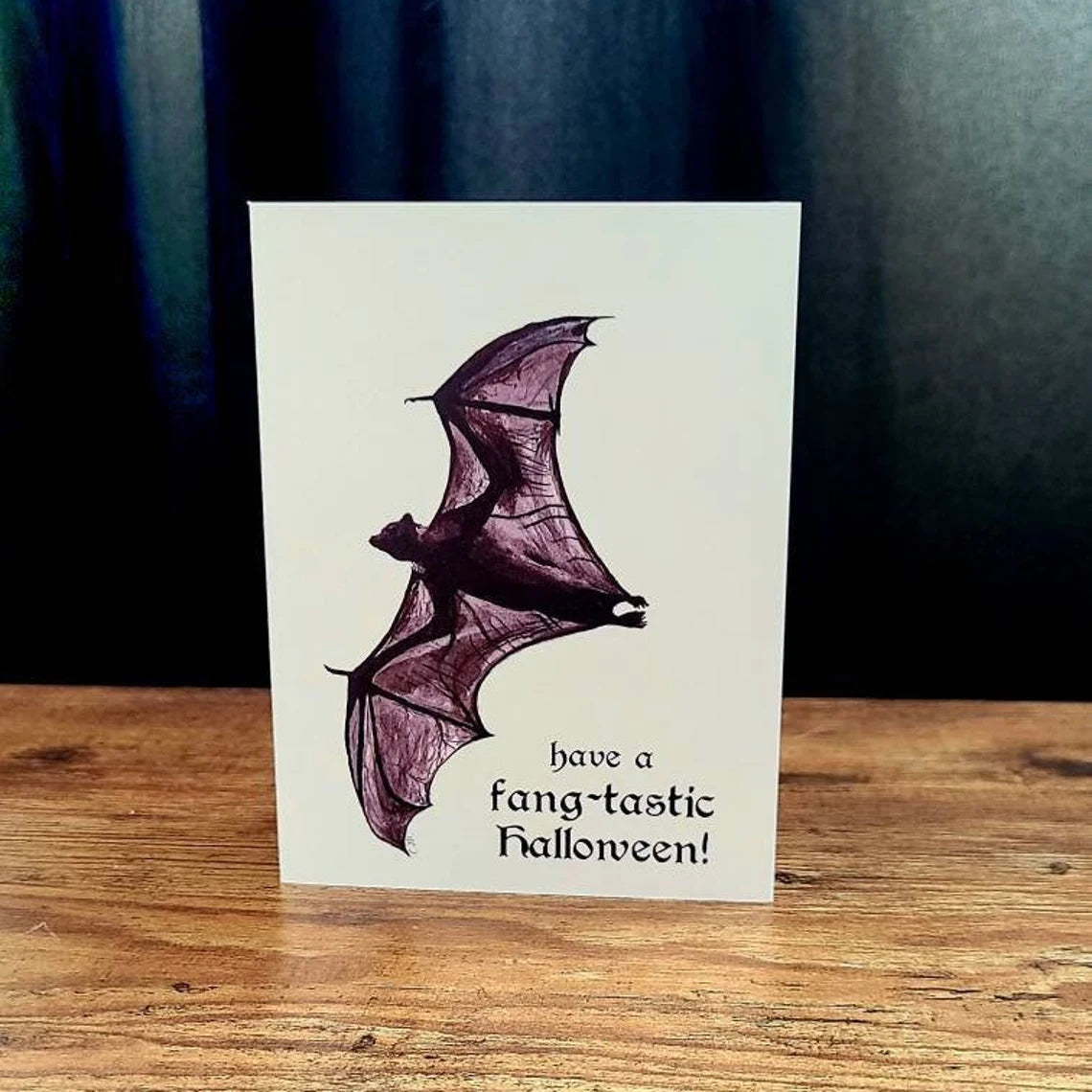 Halloween bat card, Have a fangtastic Halloween, Spooky season bat card, Creepy bat card, Punny halloween card, Gothic themed greeting