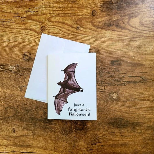Halloween bat card, Have a fangtastic Halloween, Spooky season bat card, Creepy bat card, Punny halloween card, Gothic themed greeting