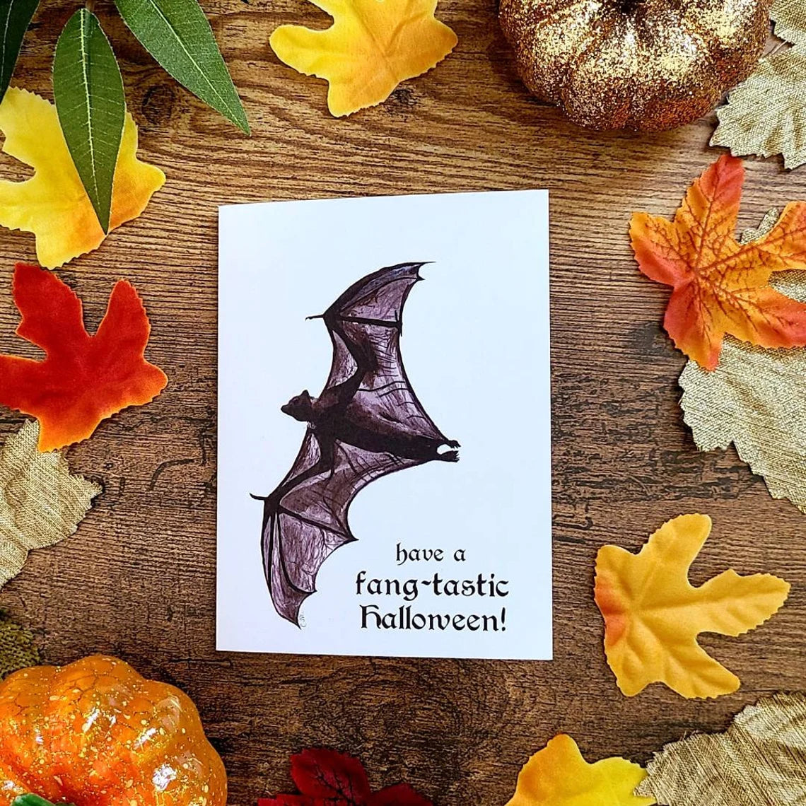 Halloween bat card, Have a fangtastic Halloween, Spooky season bat card, Creepy bat card, Punny halloween card, Gothic themed greeting