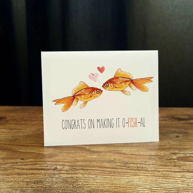 Congrats on making it O Fish al card, Cute wedding card, Fish pun card for couple, Funny Wedding card, Engagement card, Bride and Groom card