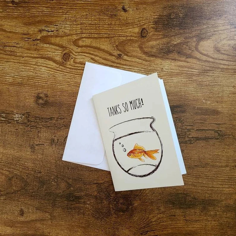 Thank you card, Tanks so much, Fish pun thank you card, Funny thank you card, Appreciation card, Fish lover card, Grateful card, Huge thanks