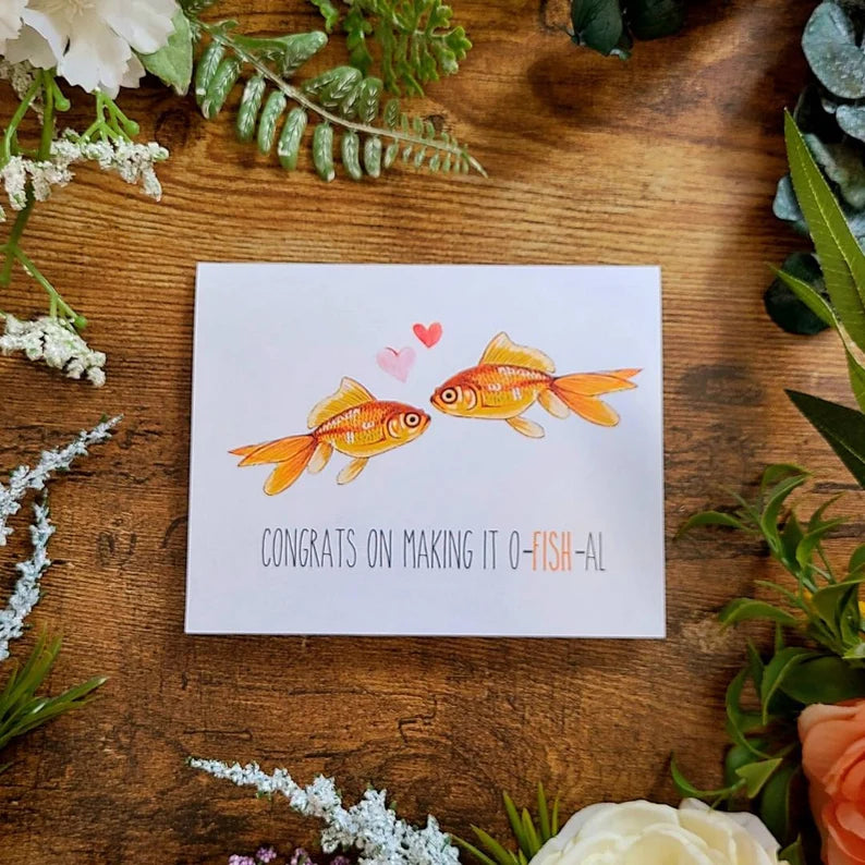 Congrats on making it O Fish al card, Cute wedding card, Fish pun card for couple, Funny Wedding card, Engagement card, Bride and Groom card