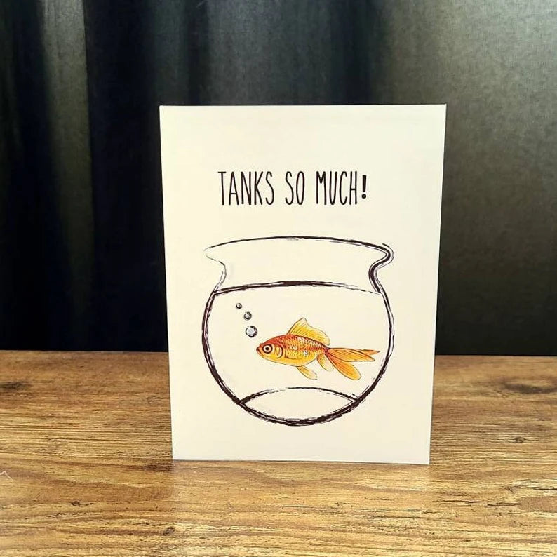 Thank you card, Tanks so much, Fish pun thank you card, Funny thank you card, Appreciation card, Fish lover card, Grateful card, Huge thanks