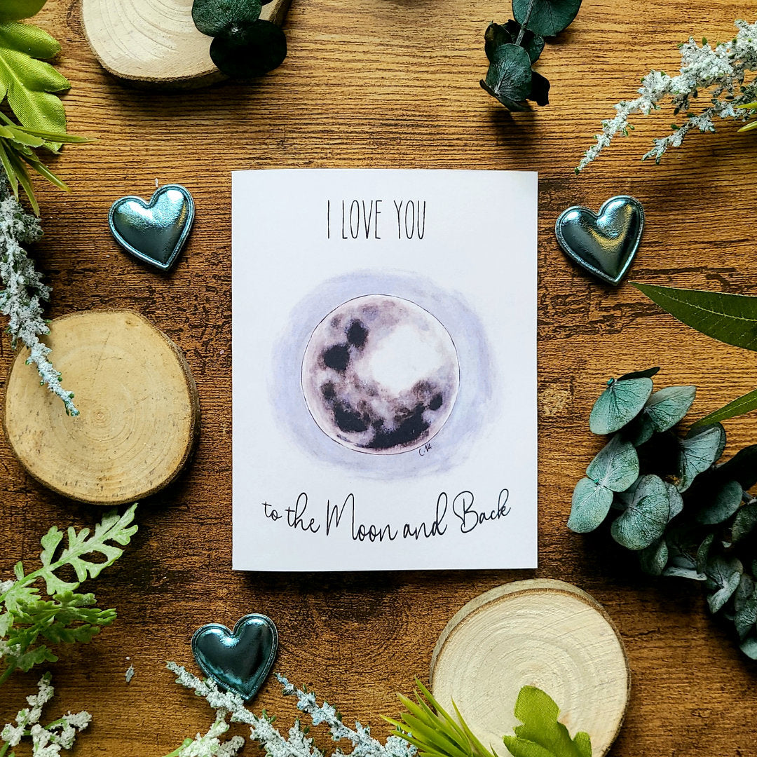 I love you to the moon and back, Love card, Valentines day, Anniversary card, Couple card, Friendship card, Card for someone special