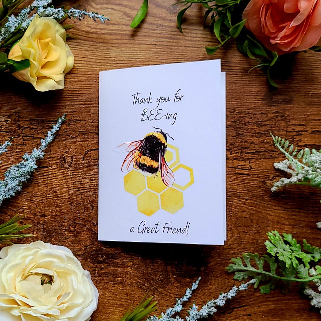 Thank you for beeing a great friend, Thank you for being a friend, Thank you note card, Cute card for friend, Bumble bee card, Bee pun