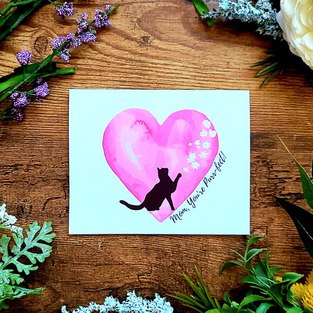 Mom you're purrfect, Cat mom card, Mother's day card, Funny cute cat pun card, Kitty greeting, Fur mom card, Card from cat, Purrfect card