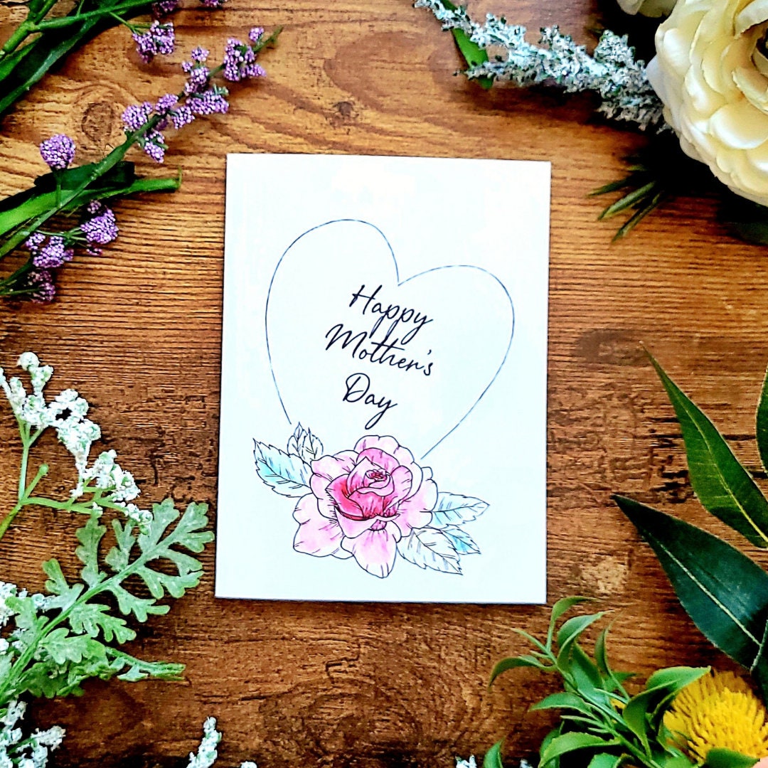 Happy Mother's day card, Pink rose card for mom, Floral Mother's day card, Pretty card for mom, Mother's day greeting card, Handmade card