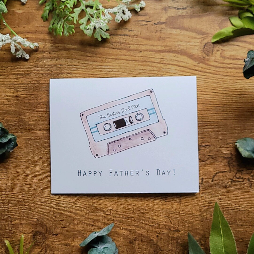 Happy Father's day card, Cassette card, Retro card for dad, Cool dad card, Hippie, Gift for music lover, Dads mixed tape, Cassette tape gift