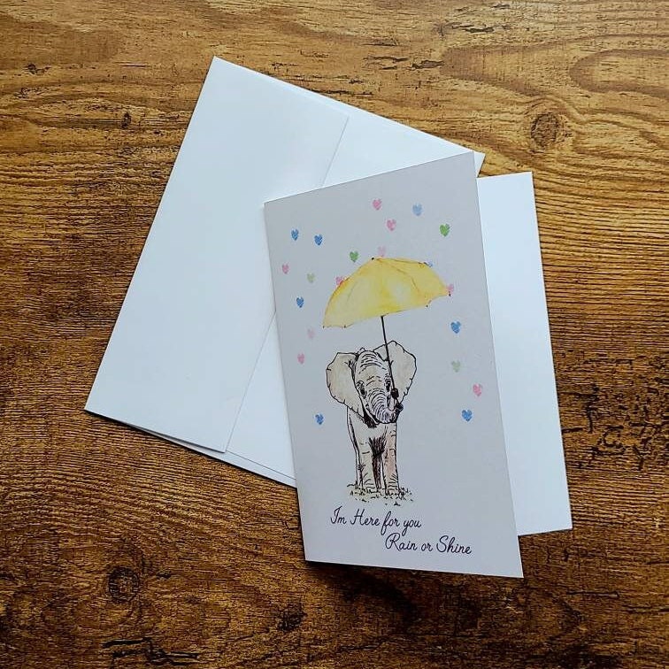 I'm here for you rain or shine, Sympathy and loss card, Support for friend, Encouragement card, Friendship greeting, Thinking of you card