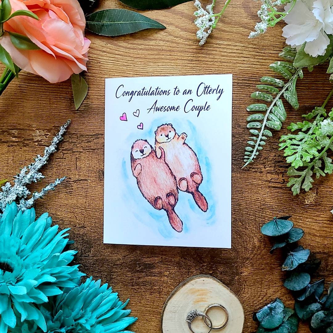 Otter wedding card, Congratulatons to the otterly awesome couple, Otter pun card, Cute wedding card, Animal card, Congrats on your wedding