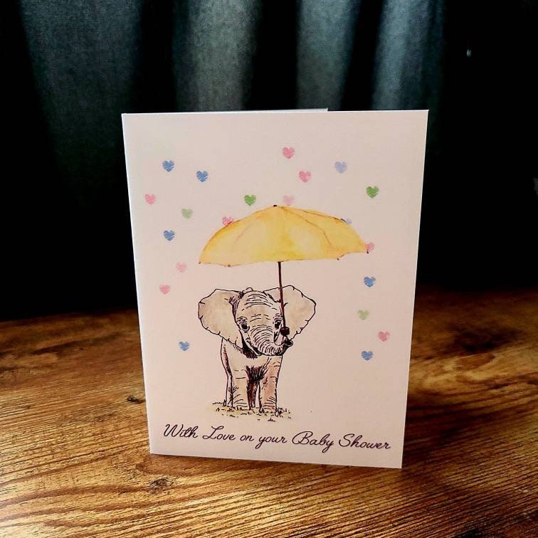 With love on your baby shower, Baby shower card, Neutral baby card, Baby elephant card, New baby congrats card, Welcome baby, Expecting card