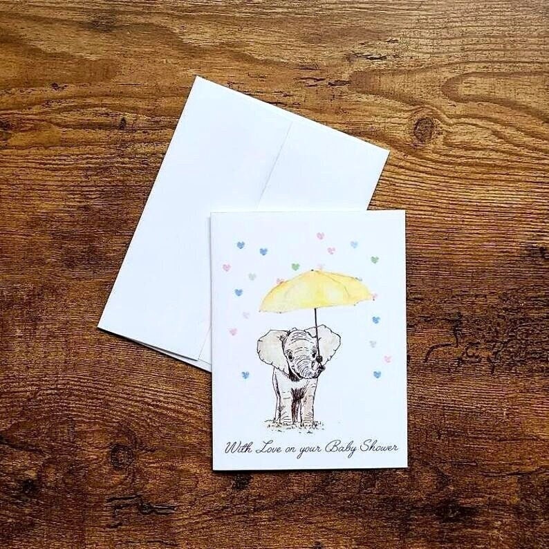 With love on your baby shower, Baby shower card, Neutral baby card, Baby elephant card, New baby congrats card, Welcome baby, Expecting card
