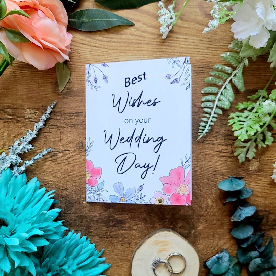 Best wishes on your wedding day, Wedding day congratulations card, Cute floral wedding card, Pretty card for couple, Wedding wishes, love