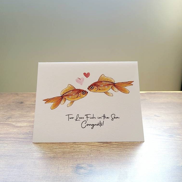 Two less fish in the sea card, Congratulations on your wedding card, Cute wedding card, Engagement card, Card for bride and groom, Love card