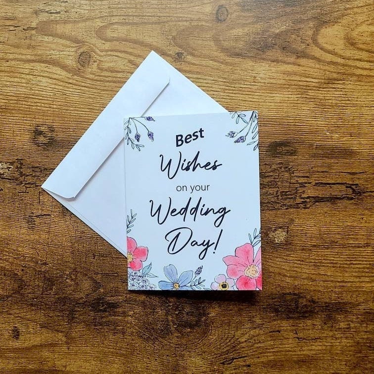 Best wishes on your wedding day, Wedding day congratulations card, Cute floral wedding card, Pretty card for couple, Wedding wishes, love